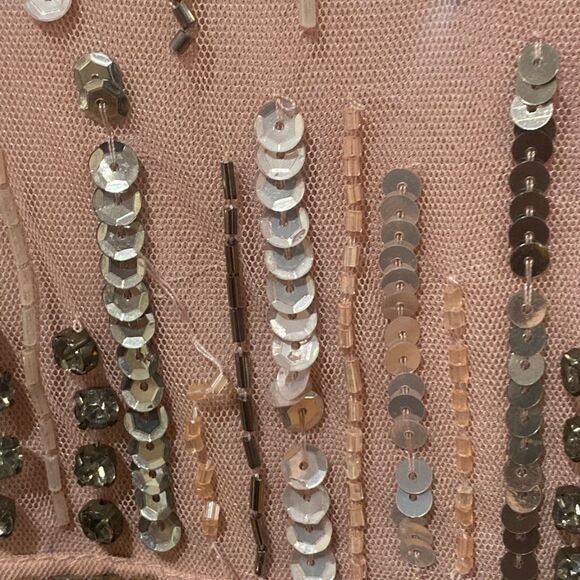 Mac Duggal Blush Sequin Embellished Full Length Layered Sleeve Gown Dress - Picture 11 of 13